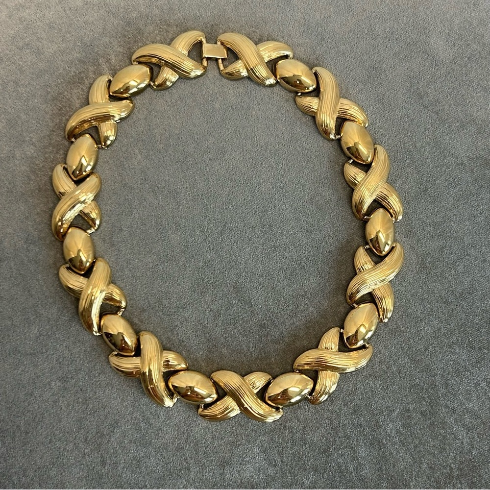 Butler Fifth Avenue Collection Polished Brushed Gold XO's Chunky Panel Necklace